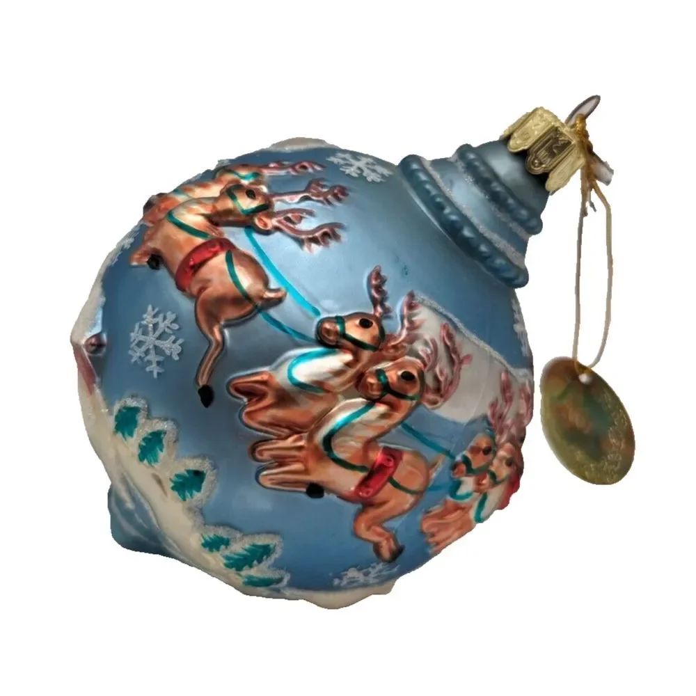 2001 Santa's Best European Blown Glass Christmas Ornament SANTA SLEIGH‎ RIDE